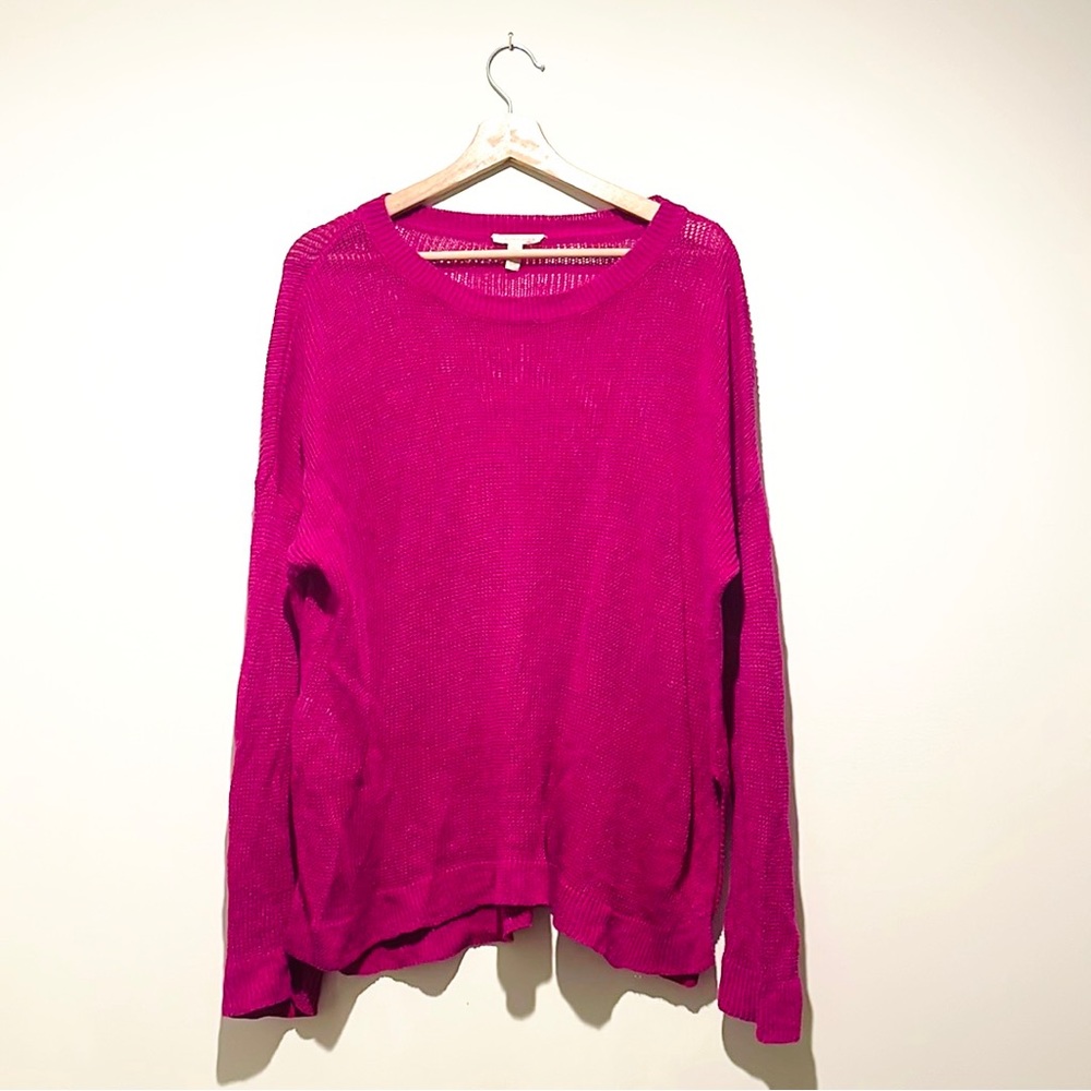 Eileen Fisher magenta linen sweater / size L = large / EUC